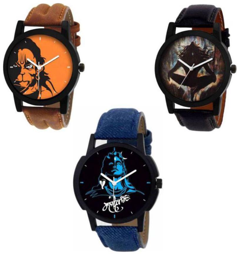 

3-COMBO of photo Mahadev Kesarinandan Raudra Mahadev design Dial stylish Watches for men s boys