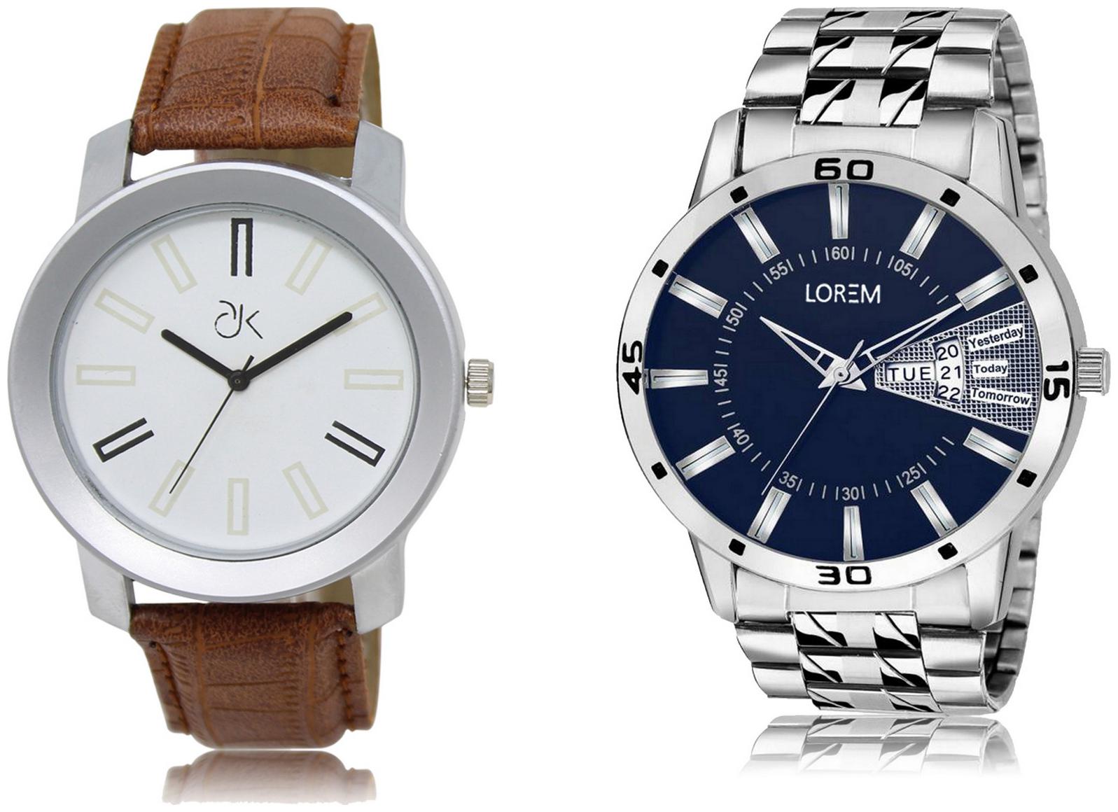 

ADK-2-LR-102 Brown and Silver Day Date steel Belt Unique New Analog Watch combo - For Men