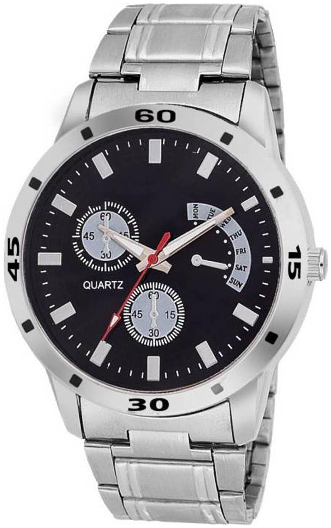 

AJ Stylish Black Dial Silver Steel Belt Watch For Men s