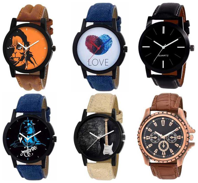 

AJ Stylish New Fresh Arrival Combo OF 6 Watch For Men Boy