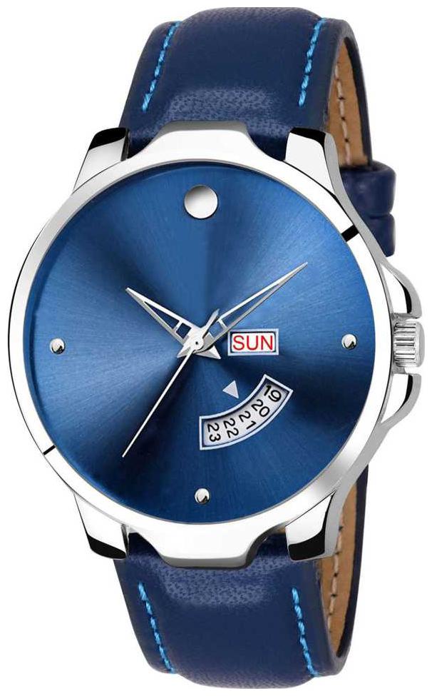 

AJ Stylish Silver Case Blue Dial Day Day New Arrival Leather Belt Watch For BOy