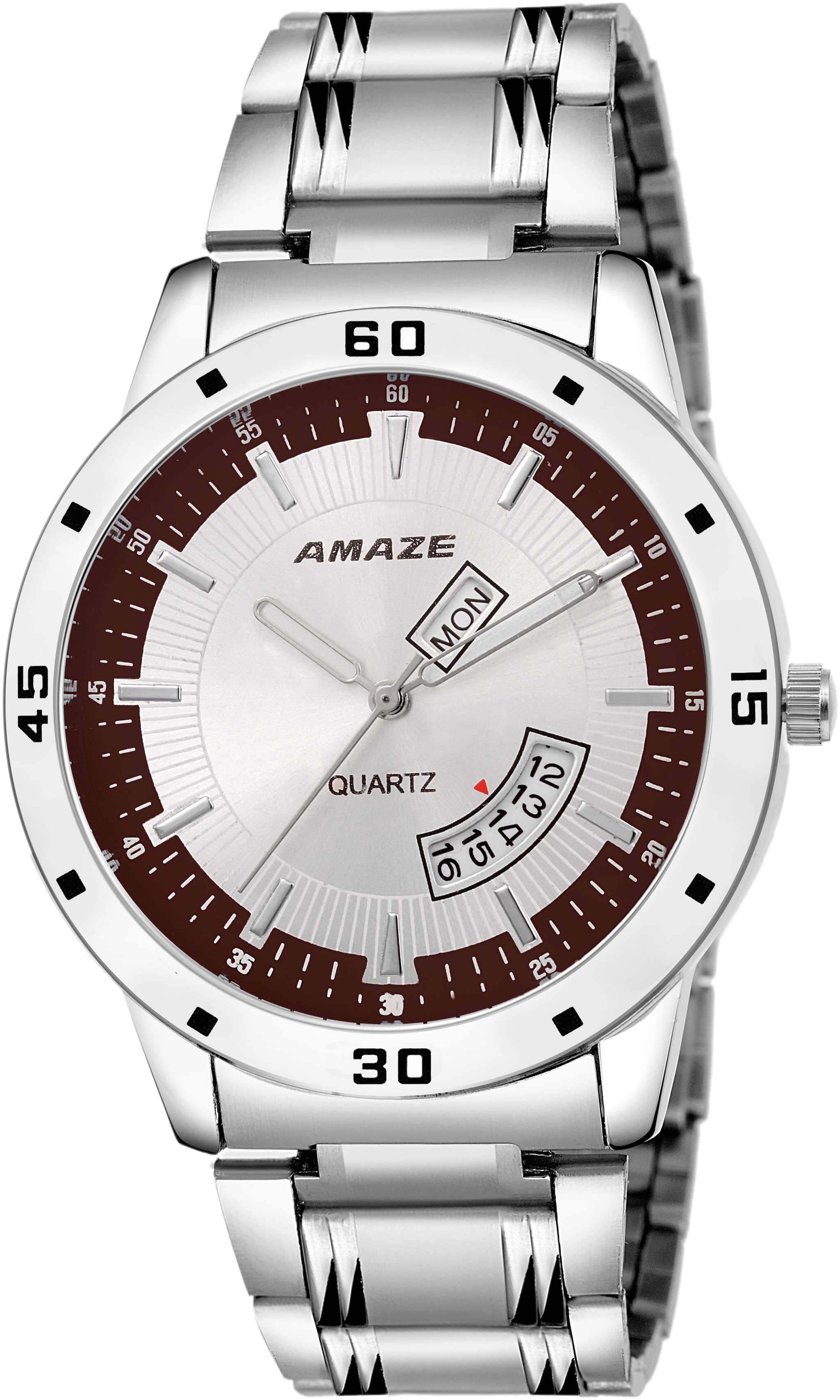 

Amaze Borwn Dial Day Date Analog Stainless Steel Watch For Men-CT39