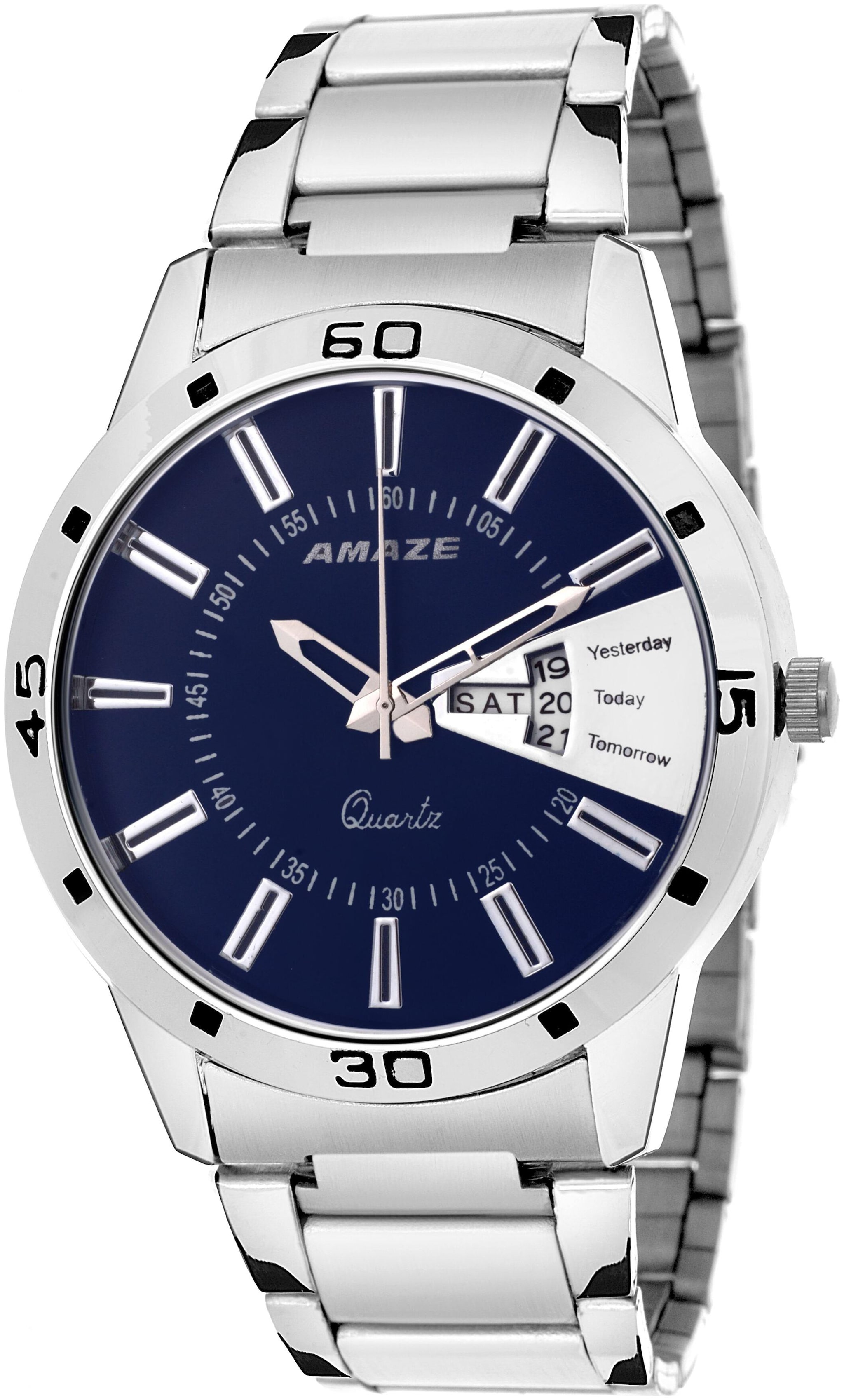 

Amaze Men Fashion Day And Date Silver Chain Round watch-038