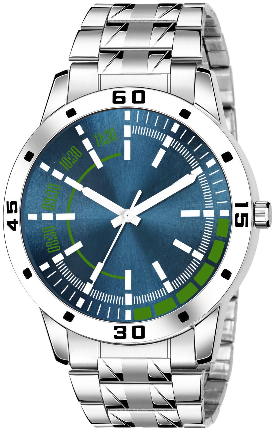 

Amino Men-27 Blue Round Dial Silver Chain Analog Watchs