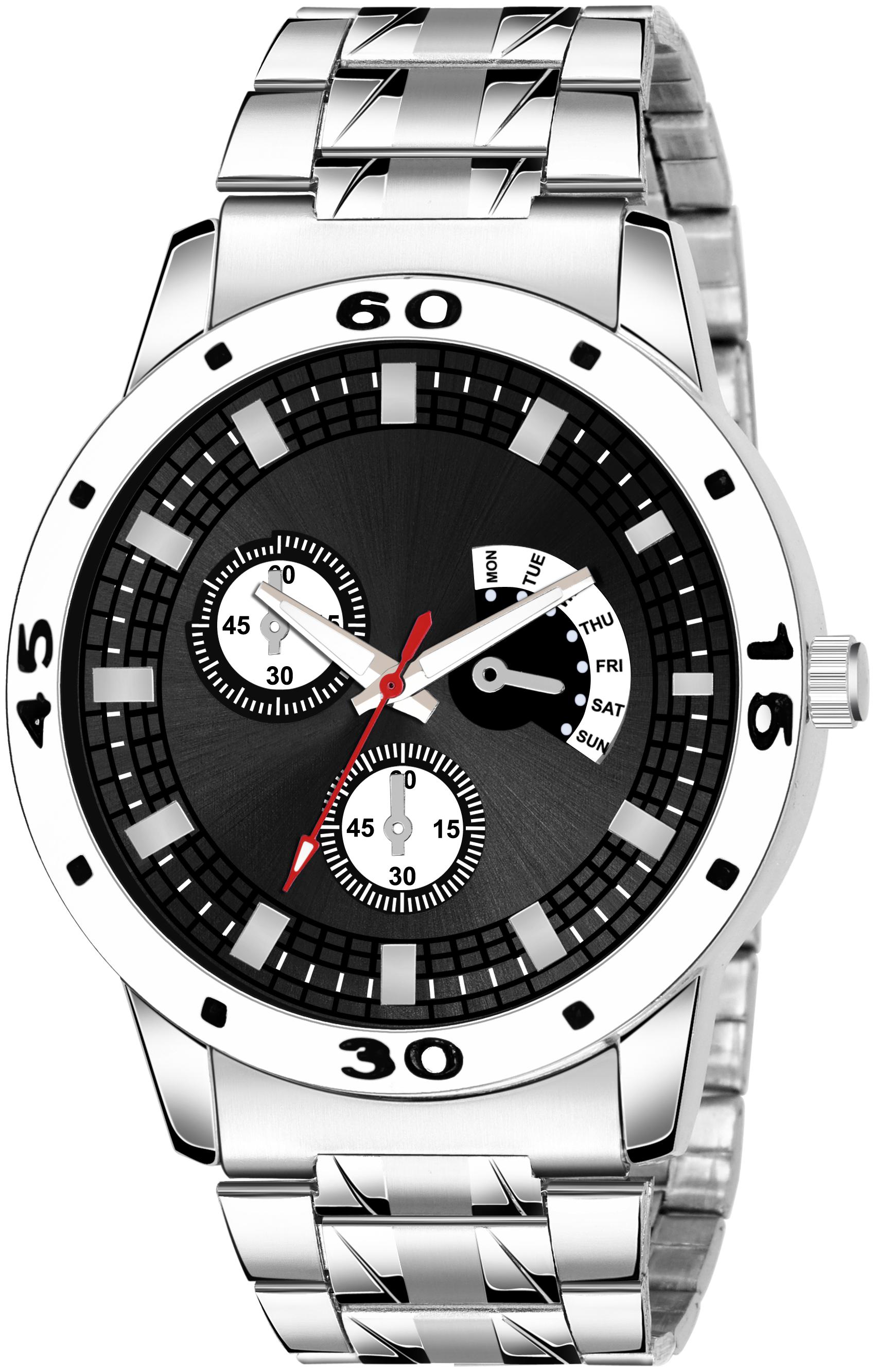 

Amino Men-54 Black Round Dial Silver Chain Analog Watchs