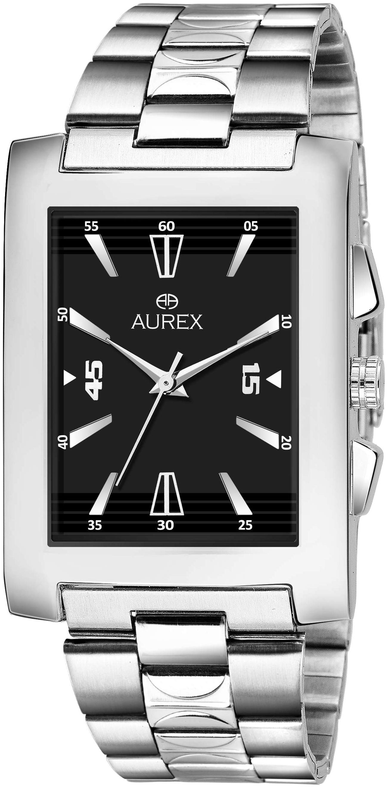 

Aurex Analouge Black Dial Watch Water Resistant Silver Color Strap Watches for Mens Boys (AX-GSQ150-BKC)