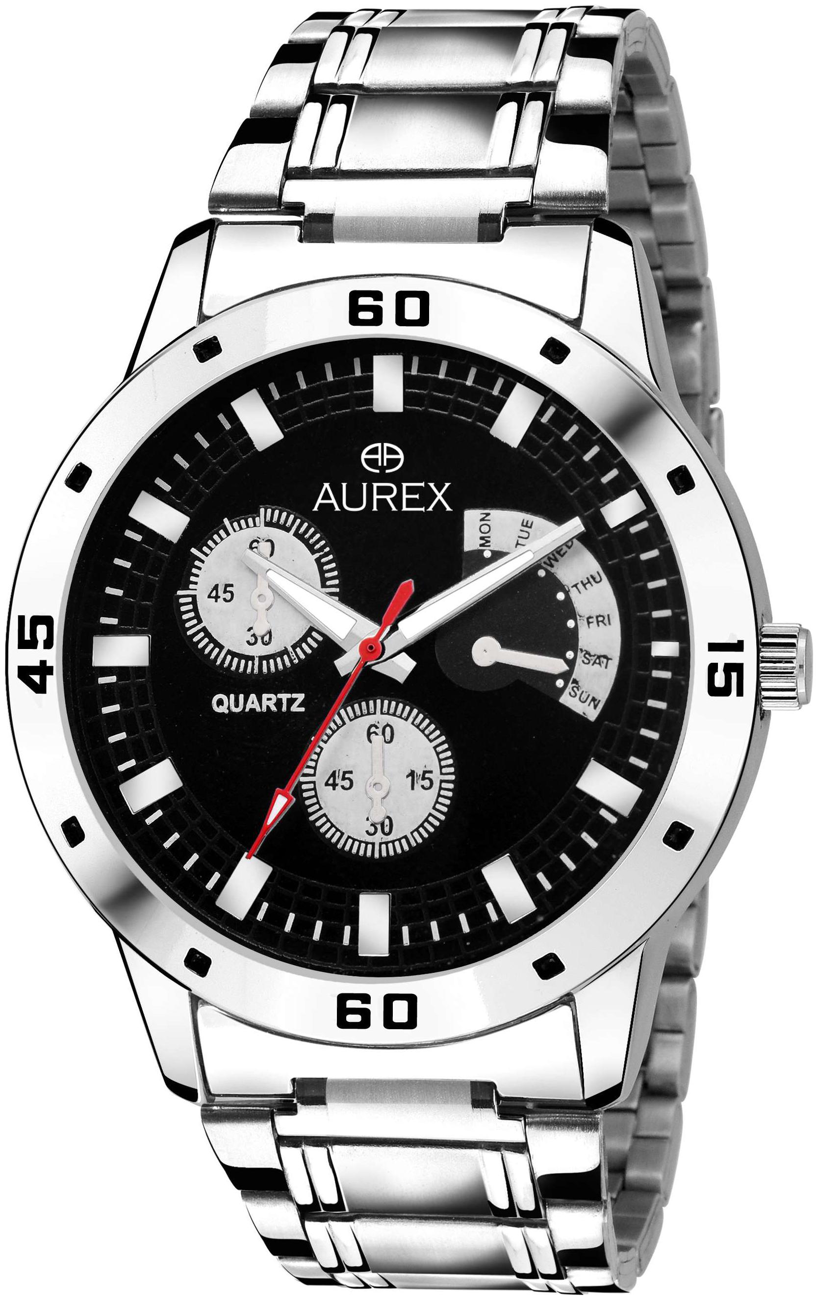

Aurex Analouge Black Dial Water Resistant Silver Color Strap Watch For Mens Boys (AX-GR115-BKC)