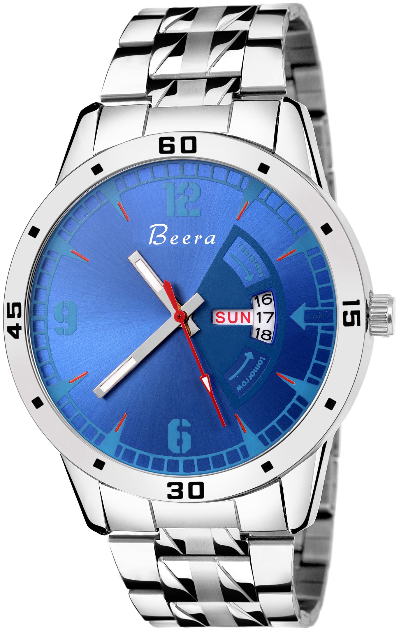 

Beera Analogue Blue Dial Day and Date Stainless Steel Men s Watch
