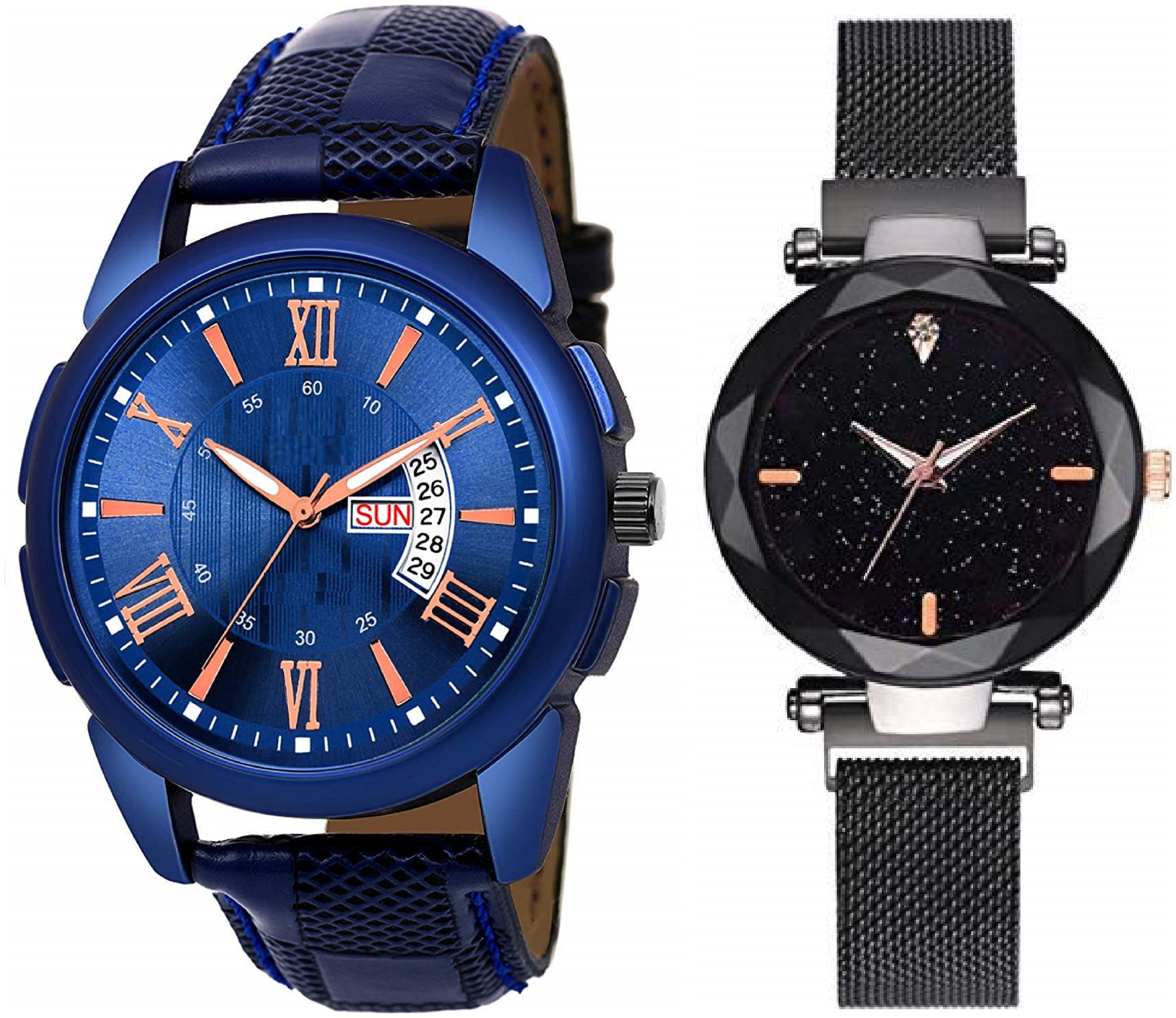 

BID Blue Day Date Analog Watch Women Wrist watch Magnetic Buckle Stainless Steel Mesh Belt Quartz Watches Ladies Bracelet Watch for Couples (COUPLES WATCHES)