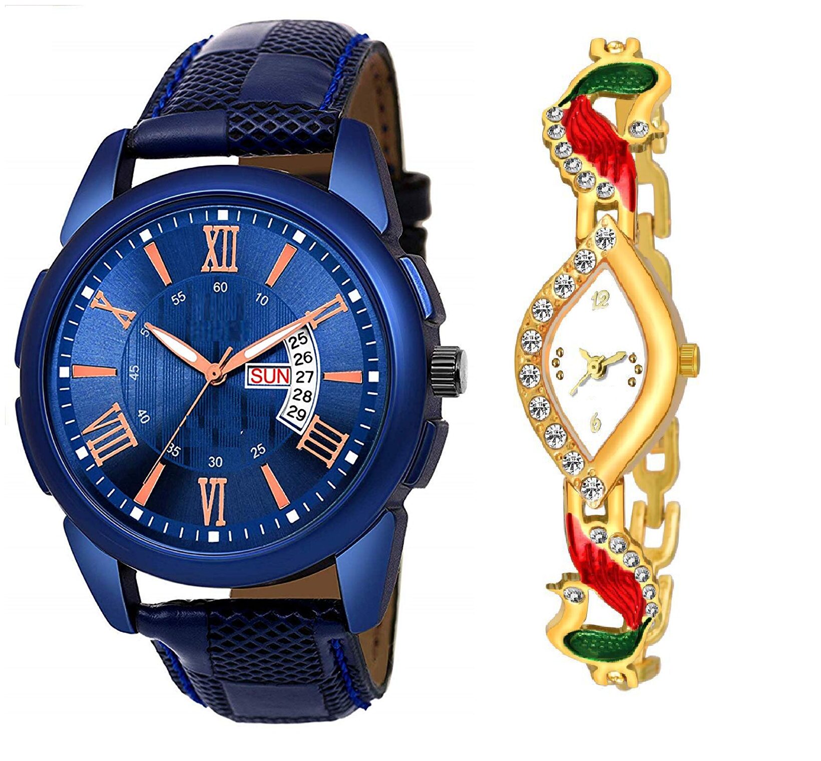 

BID Blue Day Date N Metal Asymmetrical Womens Watch for Couples