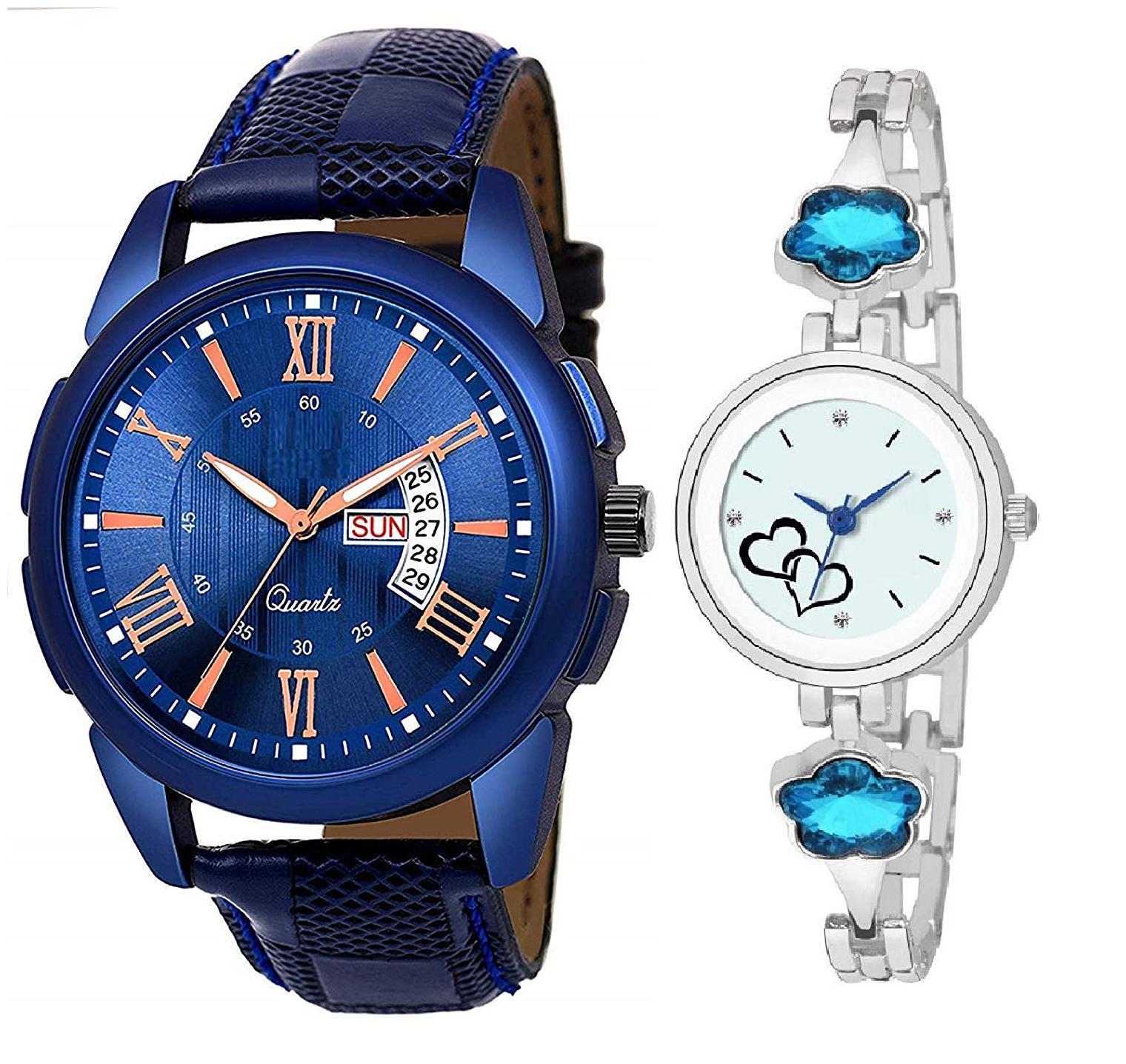 

BID New Trending Couples Analog Watches Combo Blue Silver