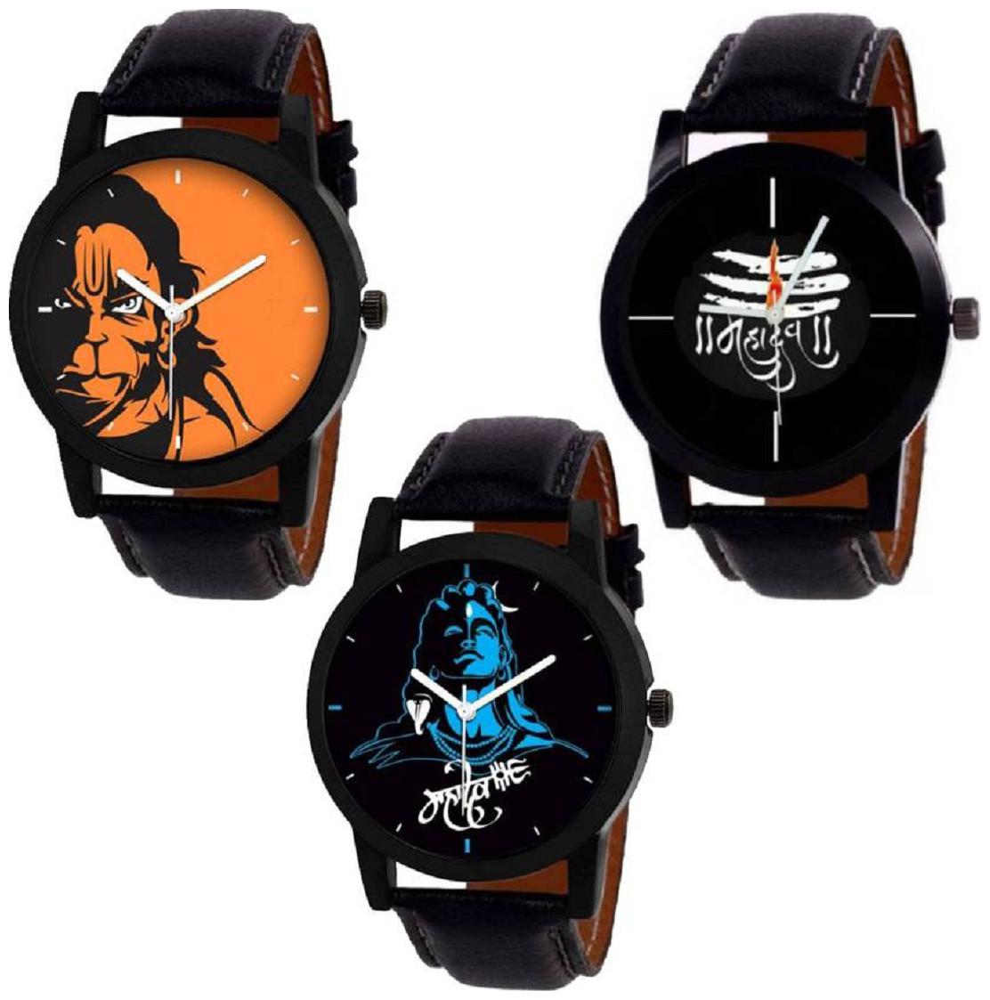 

Bolun Pack 3 New Stylish Designer Leather Belt Watch For Boys