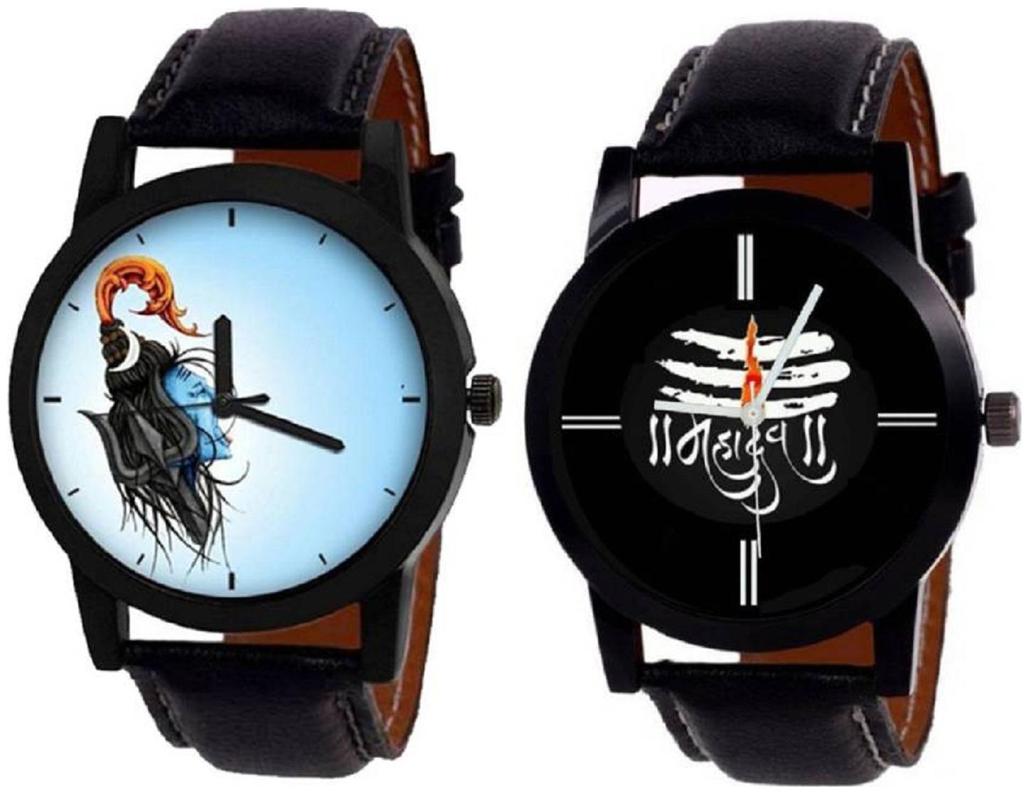 

Bolun Shiv Ganga and Mahadev Stylish Black Leather Belt Boys Pack of 2 Watch
