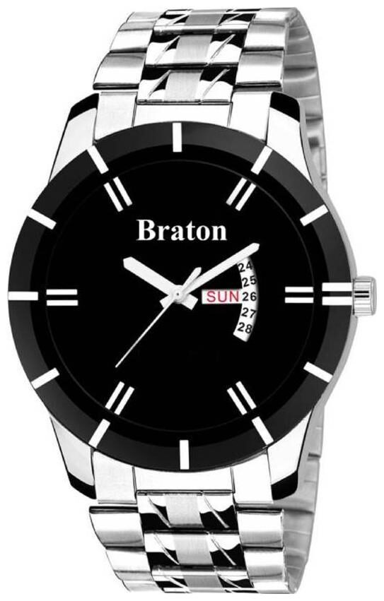 

Braton BT1919SM01 Black Dial Stainless Steel Silver strap Day Date Function Classic Watch - For Men