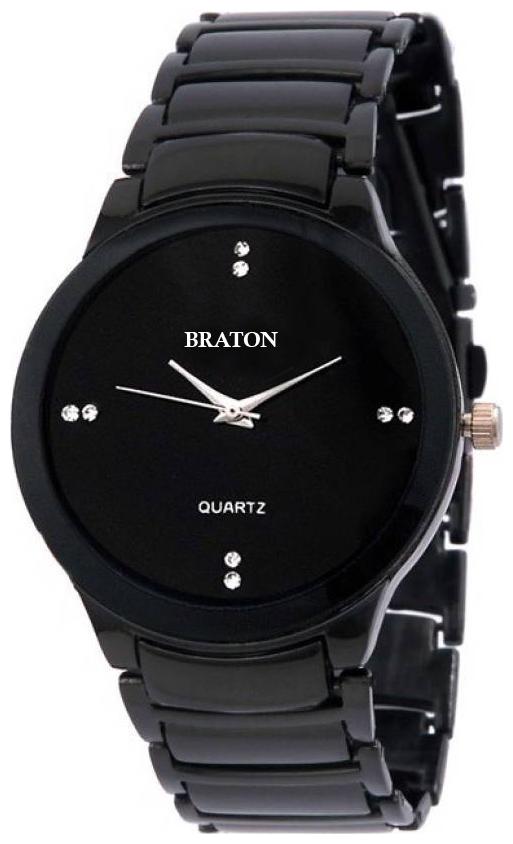 

BRATON Stylish New Fashion Black Dial Leather Strap Classic analog wrist Watch - For Men