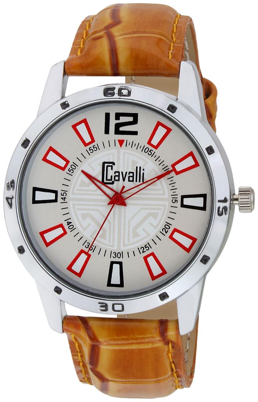 

Cavalli EXCLUSIVE SERIES Chrome Designer Case White Dial Tan Leather Strap Men s Watch-CW477