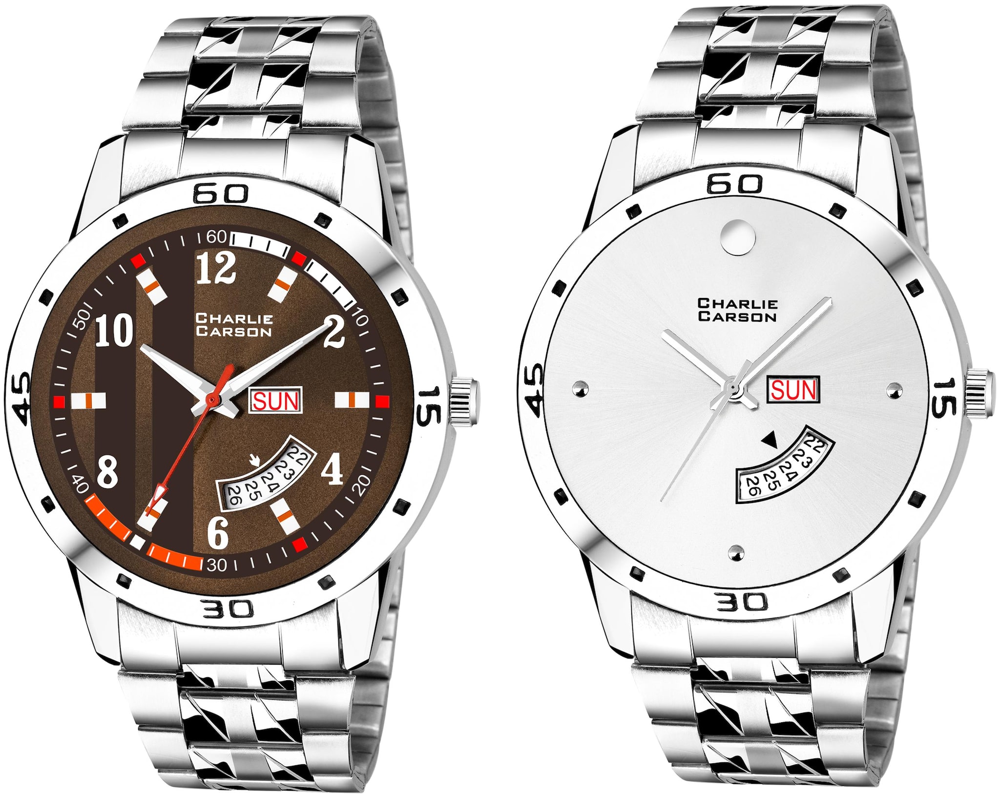 

Charlie Carson day date combo set of 2 Stainless Steel watch for men-CC348MMC
