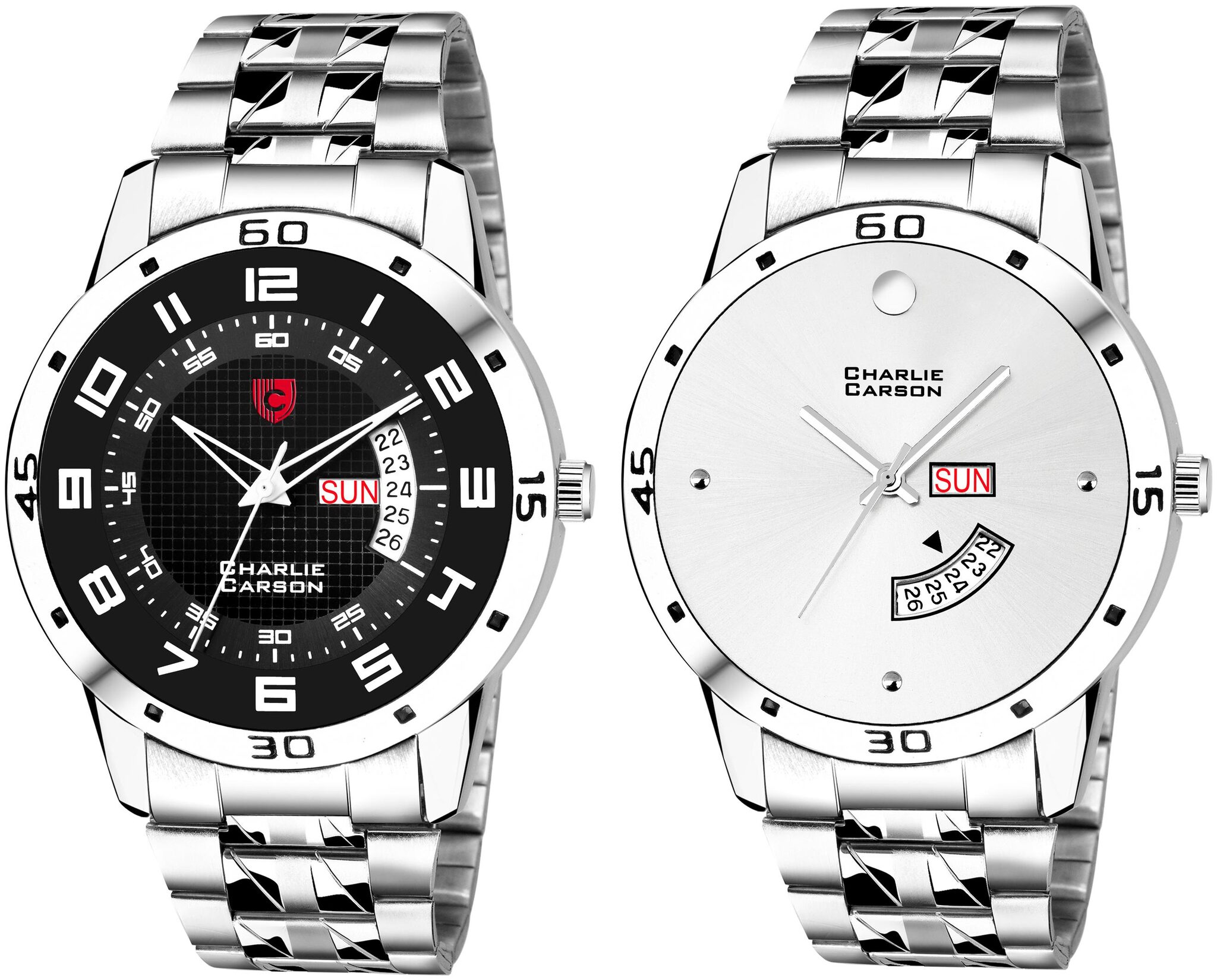 

Charlie Carson day date combo set of 2 Stainless Steel watch for men-CC369MMC