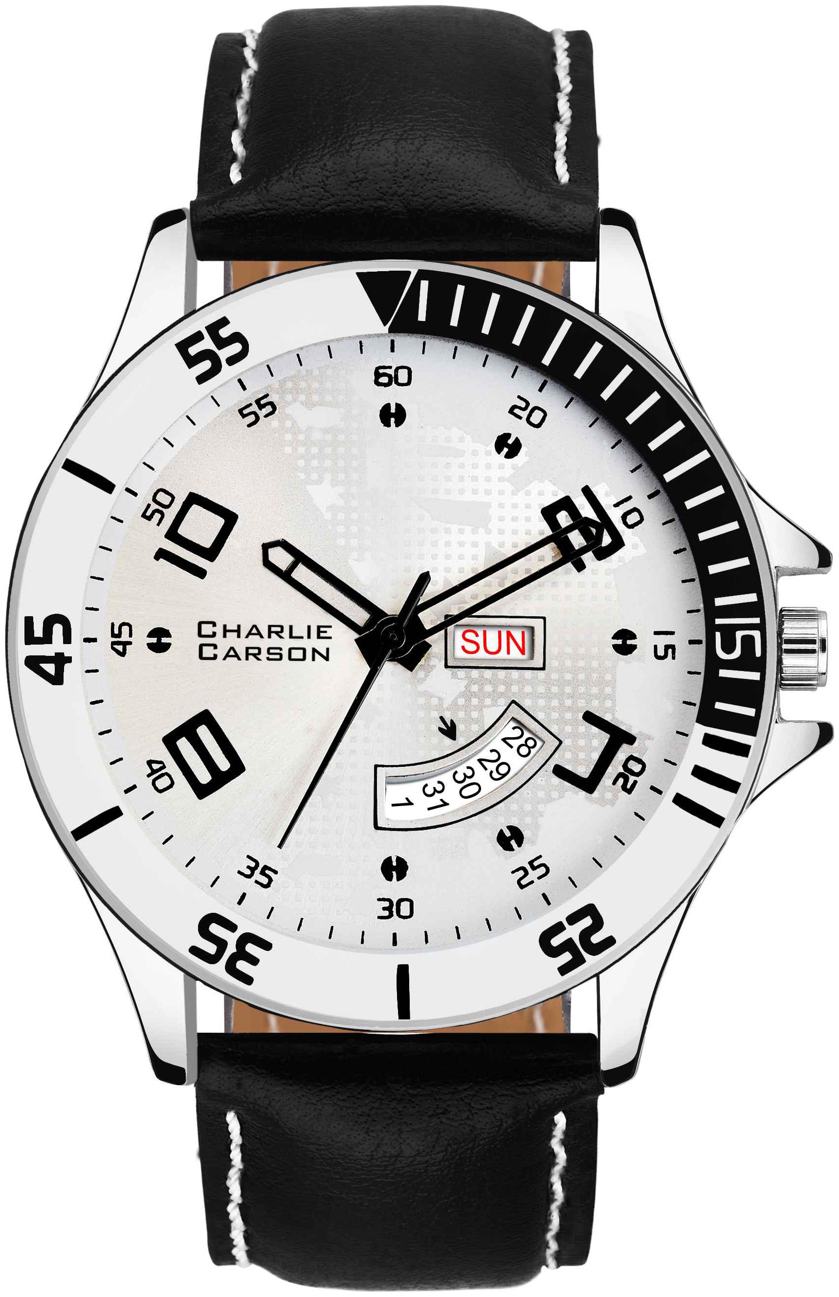 

Charlie Carson White Leather Men Analog CC113M