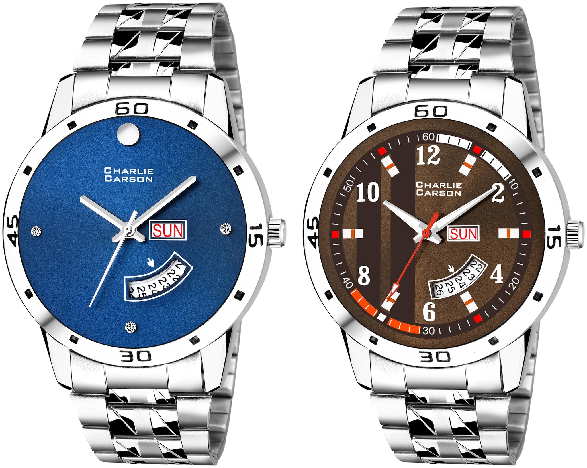 

Charlie Carson day date combo set of 2 Stainless Steel watch for men-CC331MMC