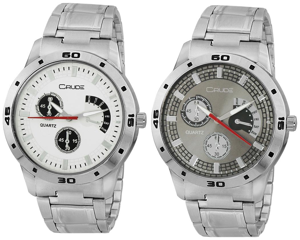 

Crude combo of 2 Stainless Steel men s watch-rg743 with white Grey Dial