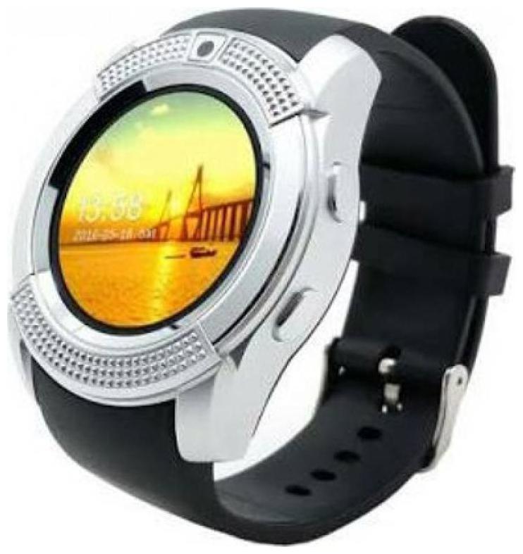 

Crystal Digital V8 Bluetooth Smartwatch With Camera Sim Card SD Card Compatible (Silver)