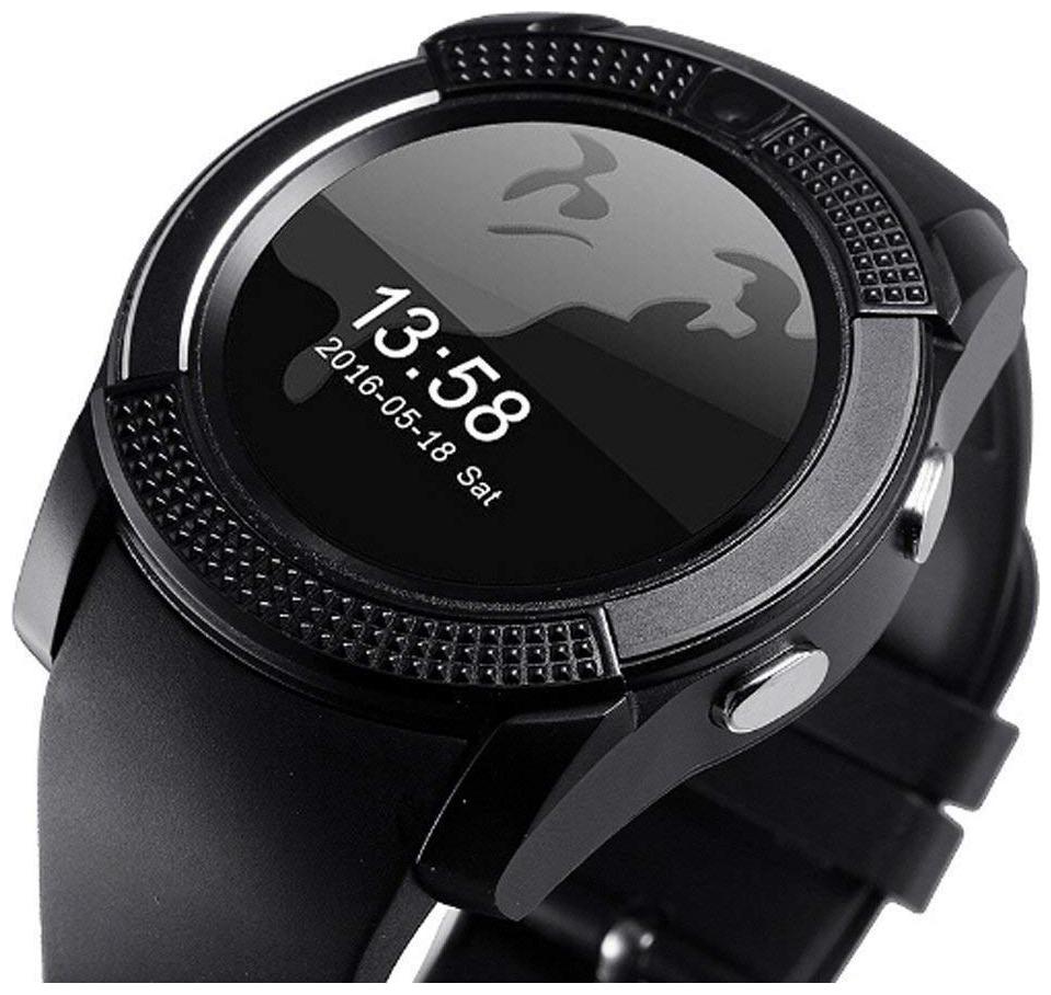 

TSV V8 Silver Bluetooth Camera And Sim Card Supported Watch Compatible with Apple Iphone 8 (Black)