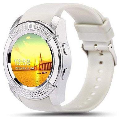 

TSV V8 Silver Bluetooth Camera And Sim Card Supported Watch Compatible with Oppo A57 (White)