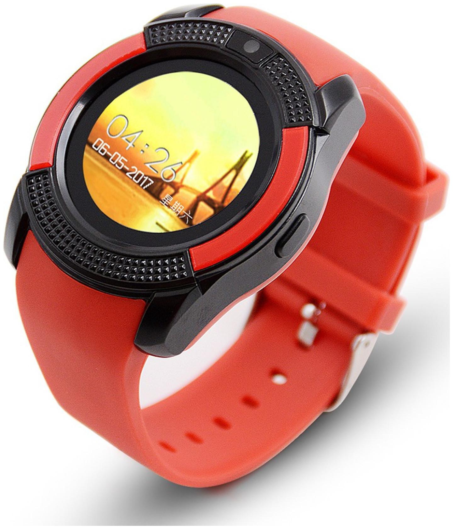 

TSV V8 Silver Bluetooth Camera And Sim Card Supported Watch Compatible with Oppo A83 (Red)