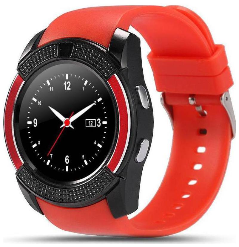 

TSV V8 Silver Bluetooth Camera And Sim Card Supported Watch Compatible with Apple Iphone X (Red)