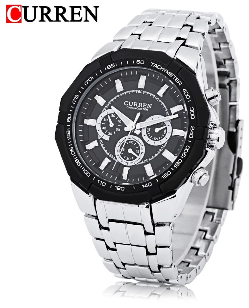 Curren 8084 Male Quartz Watch 3ATM Decorative Sub-dial Stainless Steel Band Wristwatch
