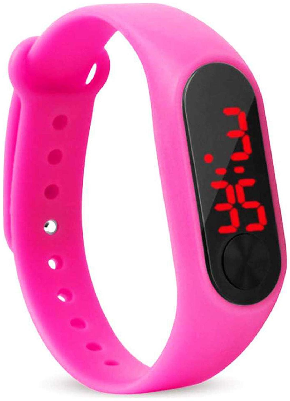

De-Ultimate Boy s Girls Red Led Black Dial Rectangular Shape Casual Thin Straps Silicone Bracelet Digital Watch Wrist Band (Pink Color)