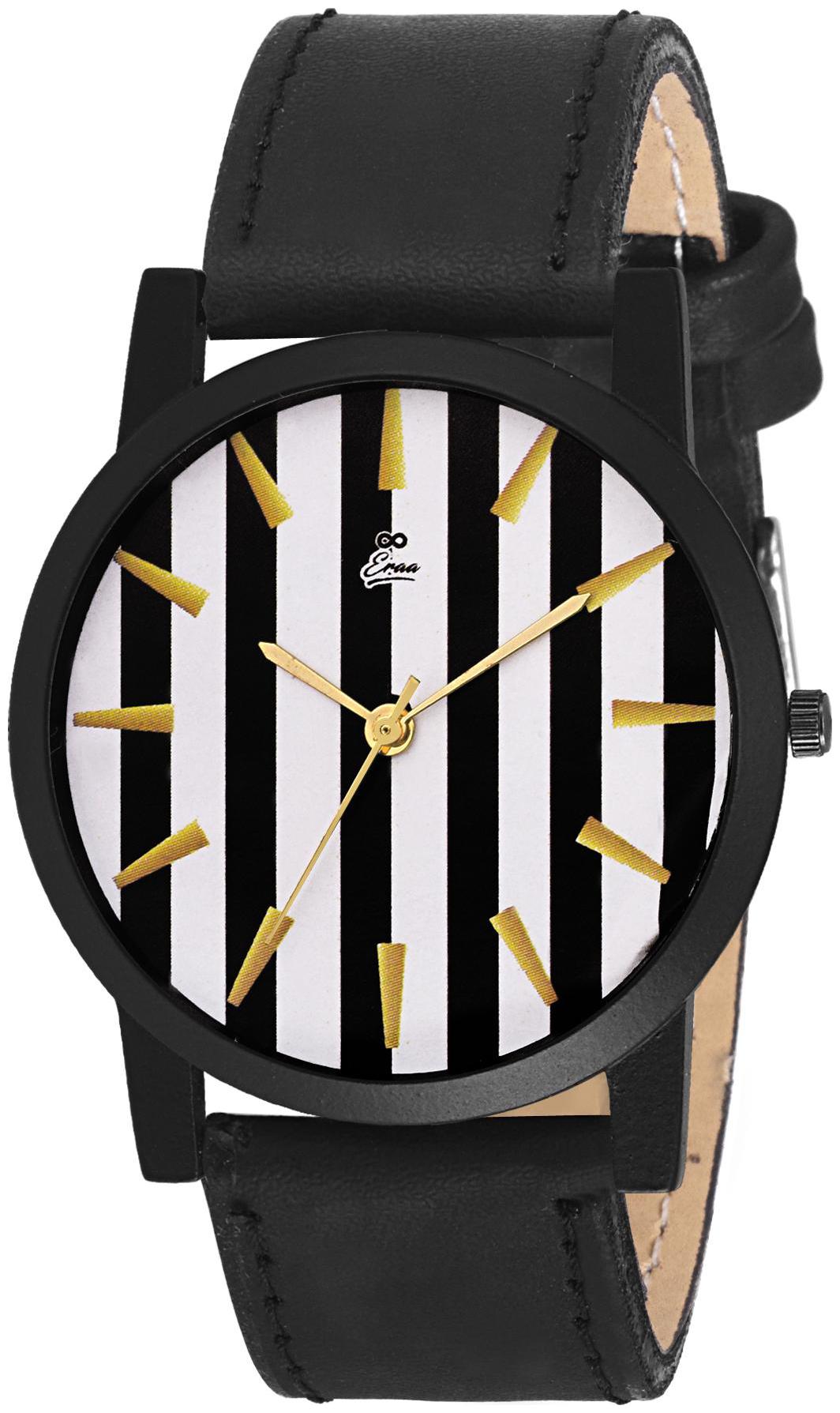 

Eraa Black White stripes analog wrist watch for men
