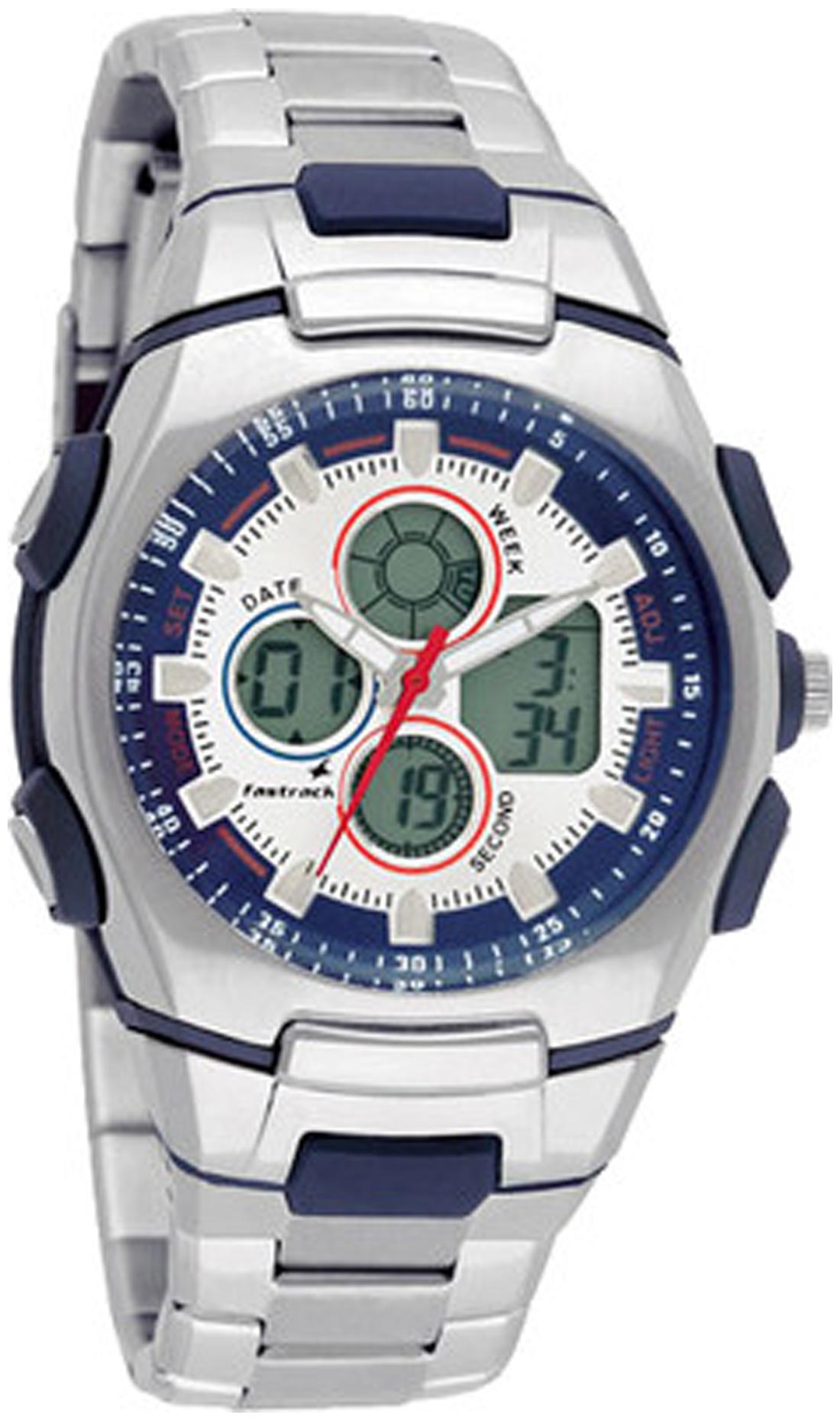 fastrack mens round silver analog digital wrist watch