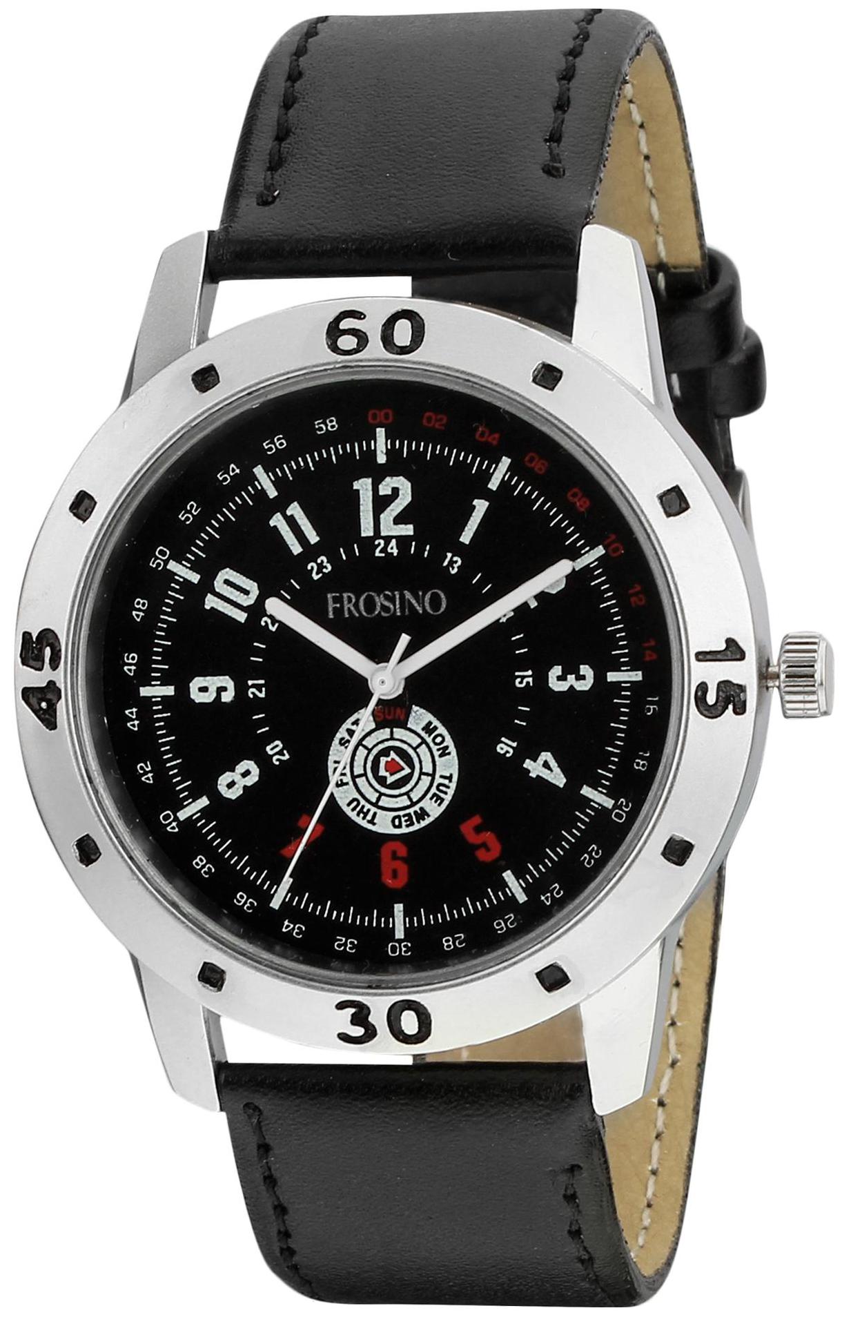 

Frosino FRAC101848 Black strap Silver case Analog watch for Boys and Men