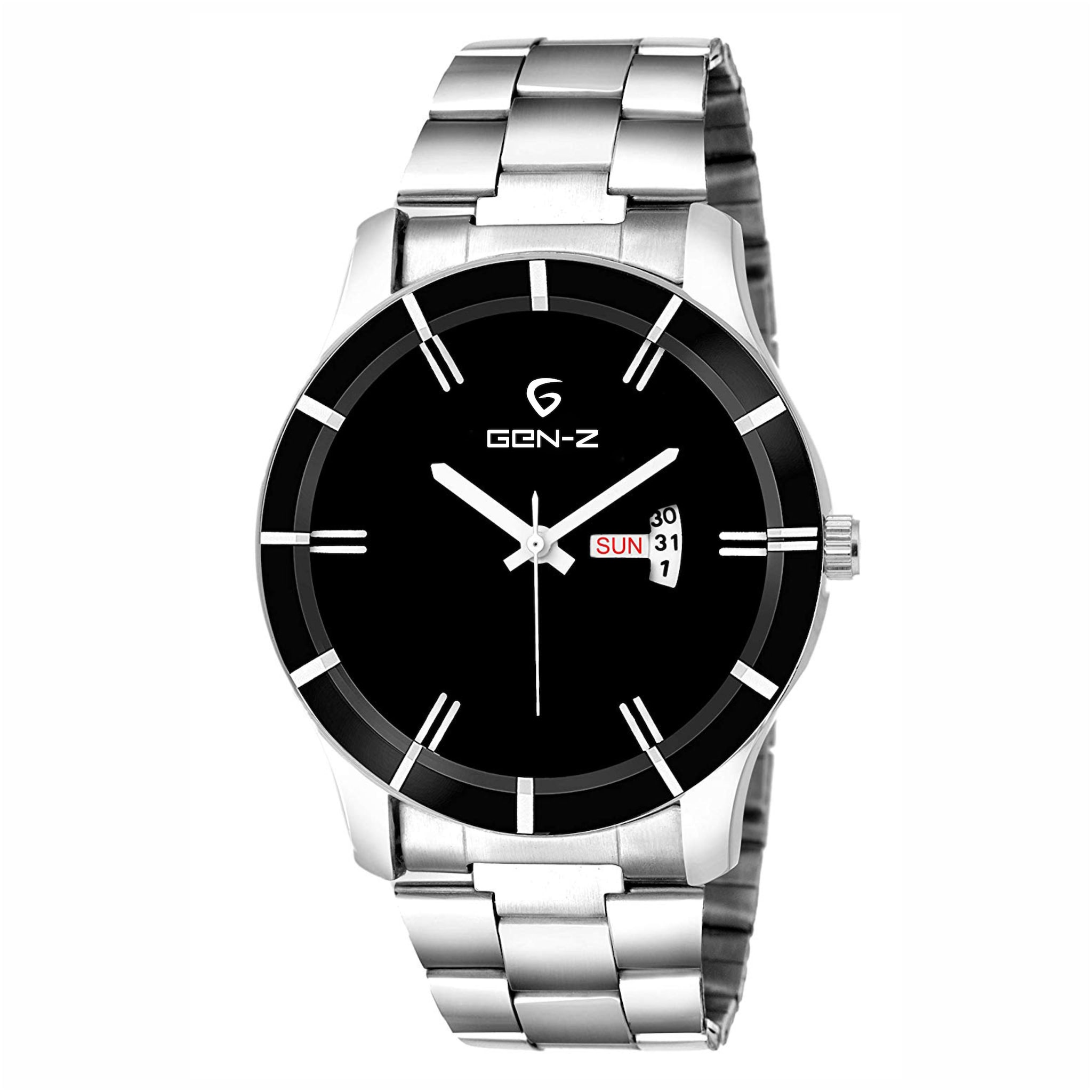 

Gen-Z Silver And Black Men s Functional Day and Date Watch