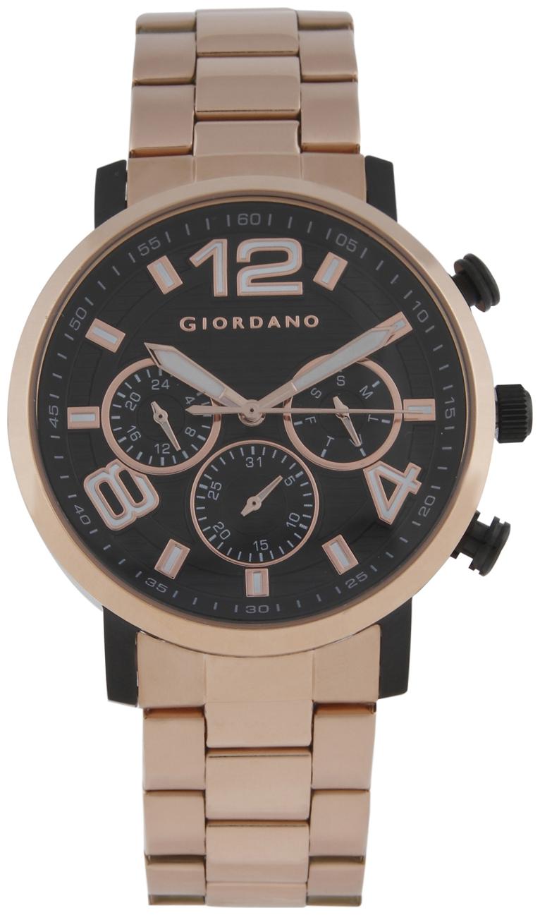 

Giordano Multifunction Black Colour Men s Watch With Rose Gold Band
