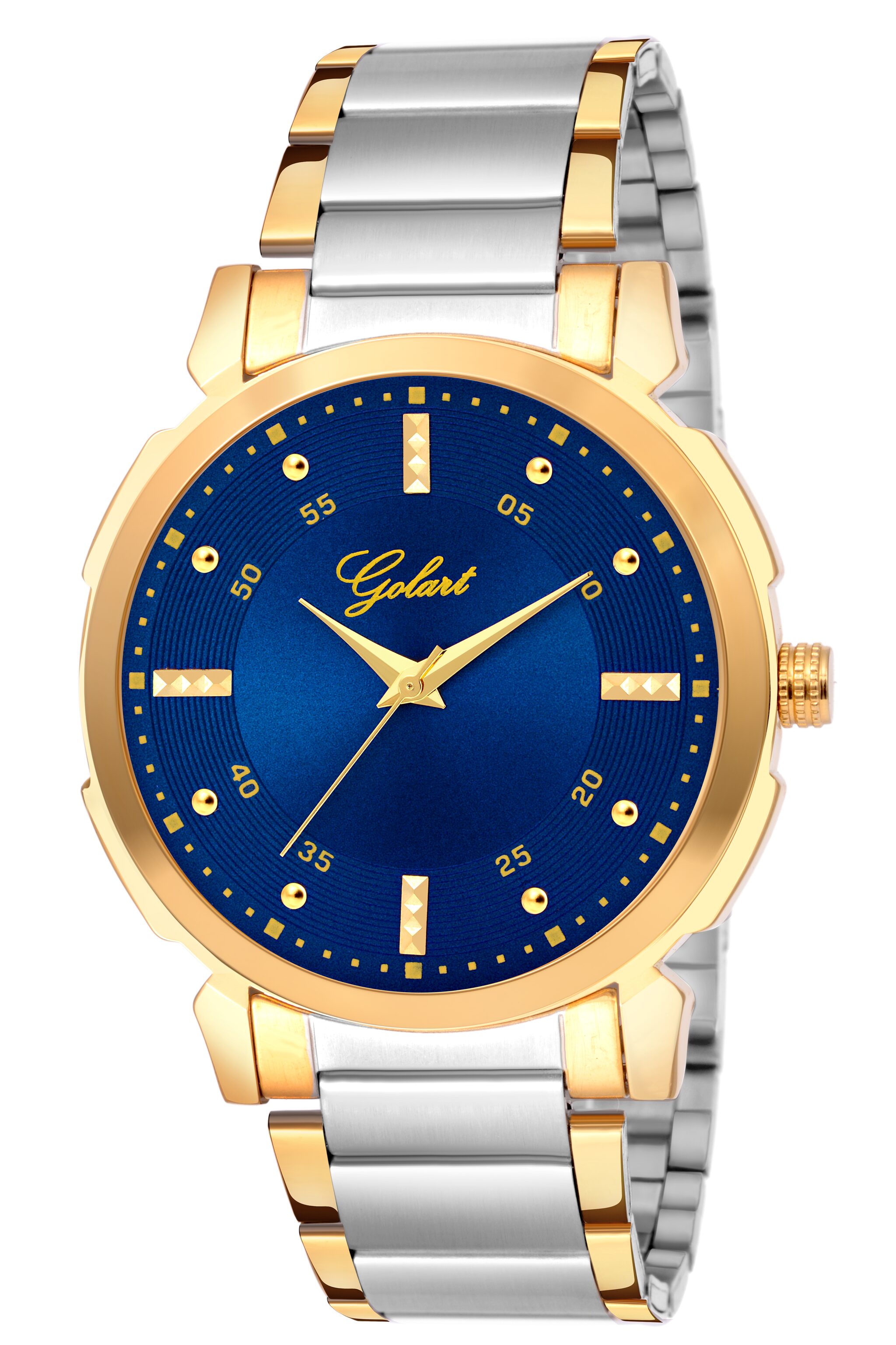 

GOLART GT-9059 Blue Dial with Silver and Golden Chain Premium Watch for Men