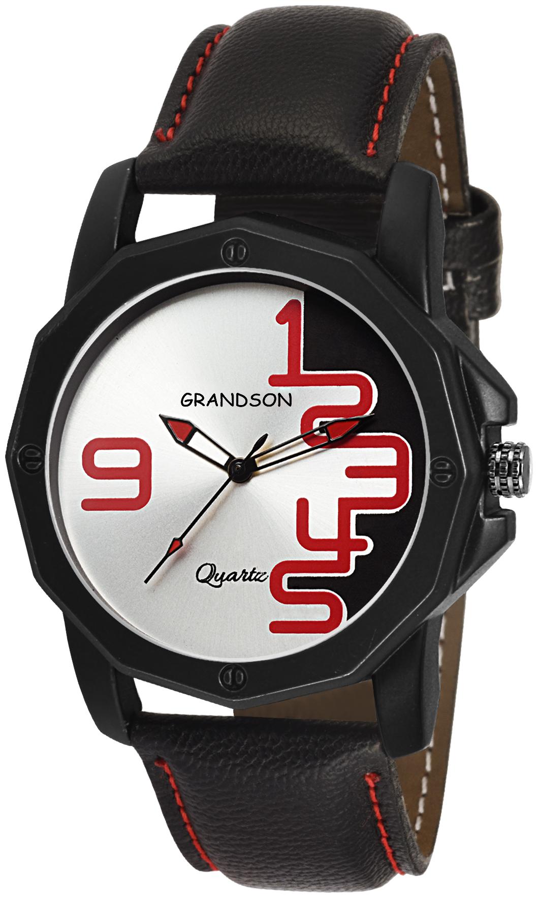 

Grandson Black Leather Casual Analog Watch For Boys And Men