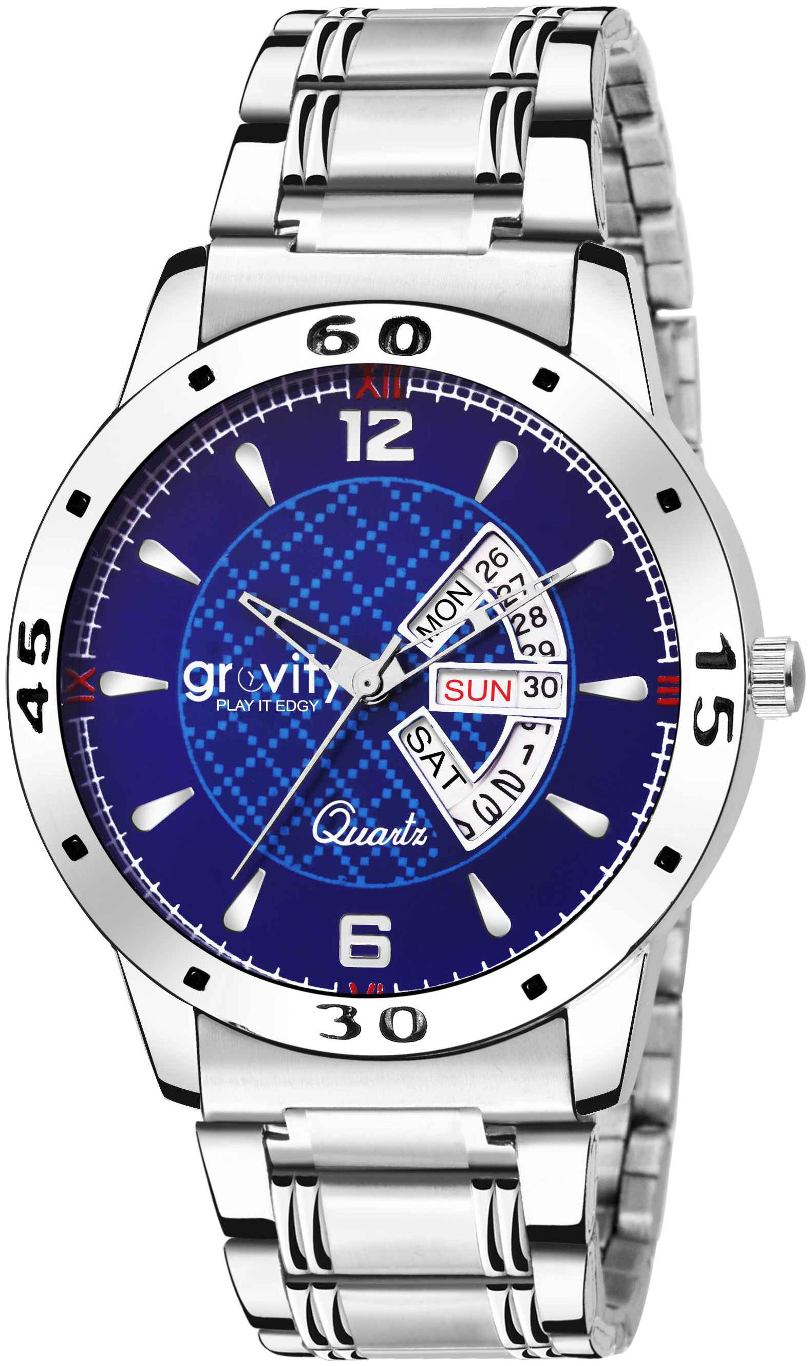 

Gravity Blue Stainless Steel Day and Date Analog Watch