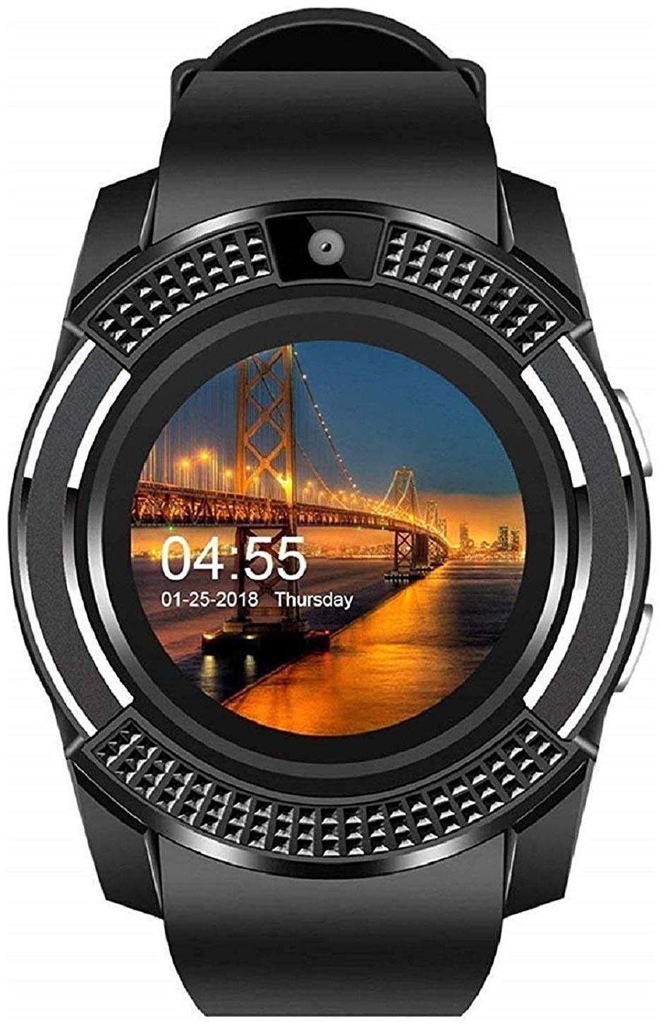 

Grenville V8 Smart Watch Touchscreen Sweat Proof Phone with Camera TF SIM Card Slot for Android and iPhone Smartphones for Kids Girls Boys Men Women (Color Black)
