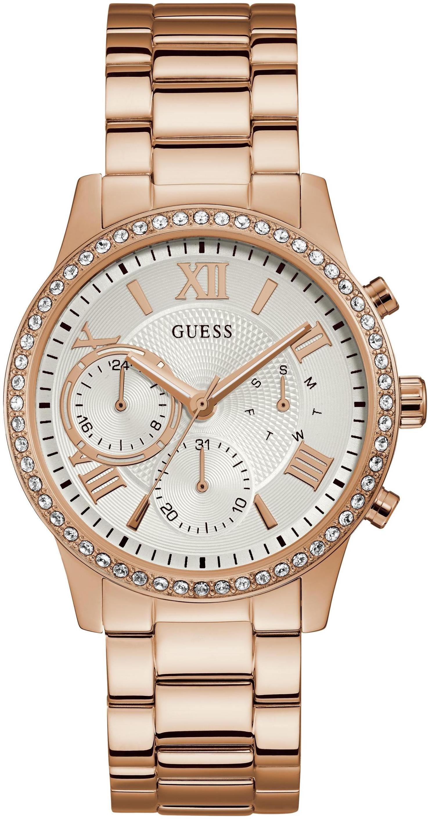 

GUESS Crystals Multifunction Rose Gold Stainless Steel Bracelet Watch - W1069L3