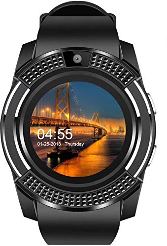 

Hadwin V8R Bluetooth Smart Watch Touchscreen Smart Wrist Watch Smartwatch Phone Fitness Tracker with SIM SD Card Camera Pedometer Compatible iOS iPhone Android for Men Women Boys Girls (Black)