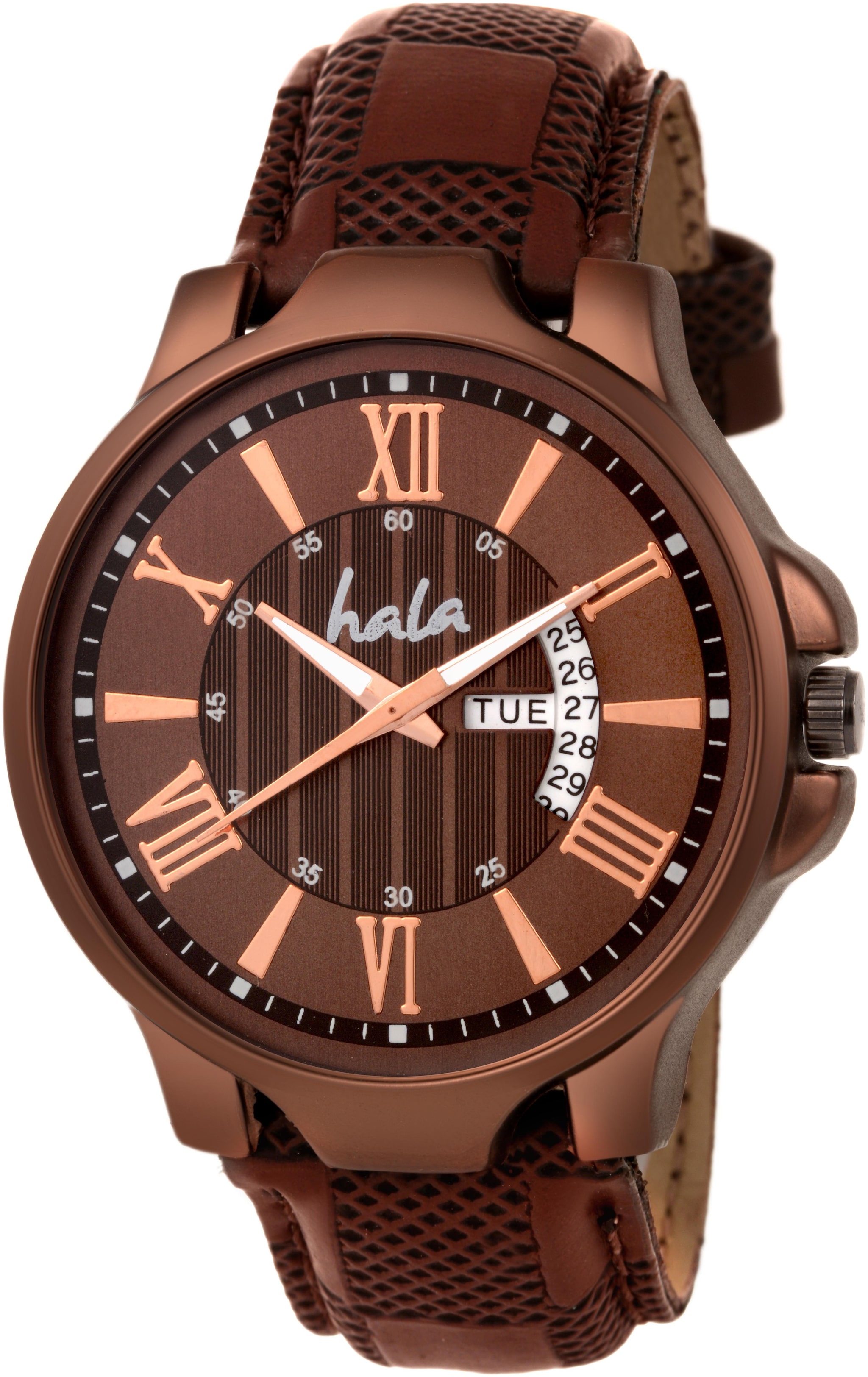 

Hala 2101 Brown Dial Day Date Functioning Watch Leather Analog Men Watch