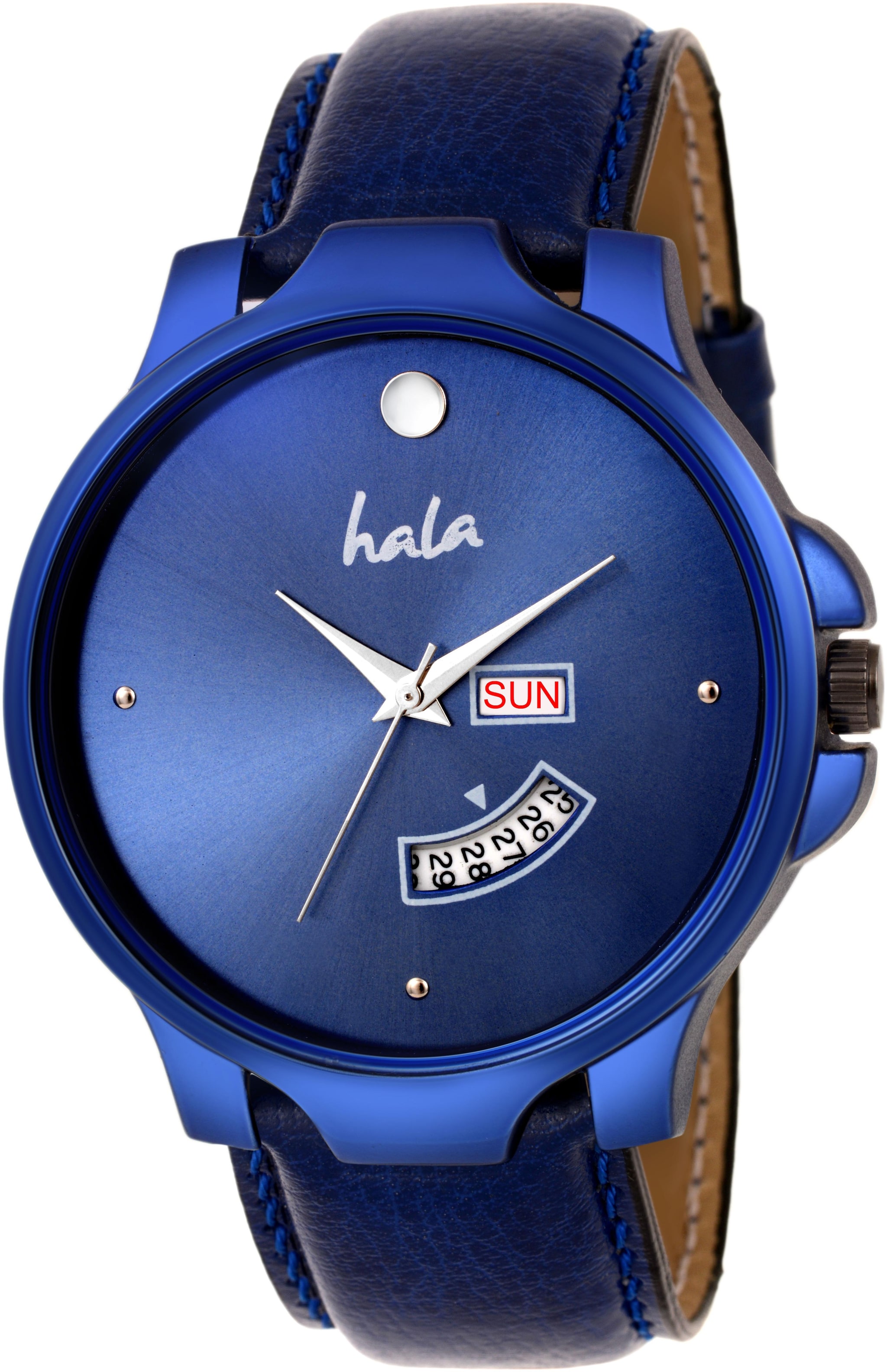 

Hala 2102 New Blue Dial Day Date Functioning Watch Leather Analog Men Watch