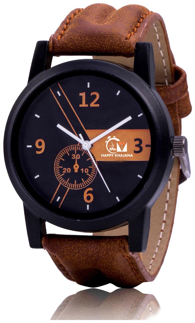 

Happy Khajana Analogue Brown Leather Strap And Black Dial With Brown Shade Watch Men