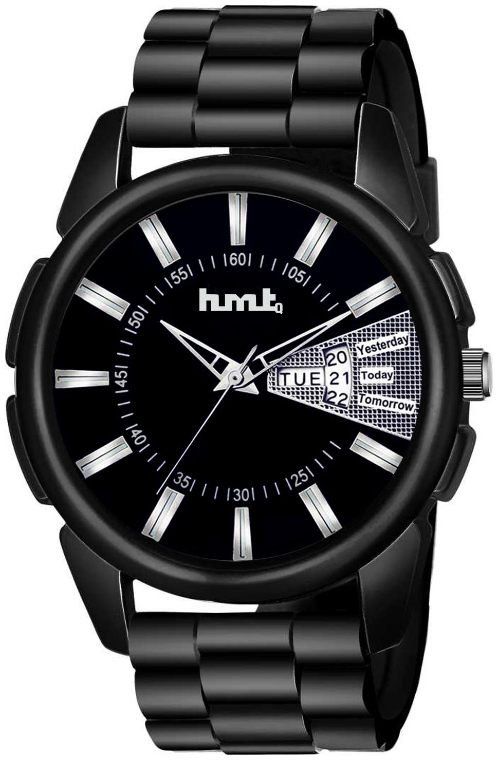 

Hmtq Black Round Dial Day Date Functioning Watches For Men Boys Hmtq-575