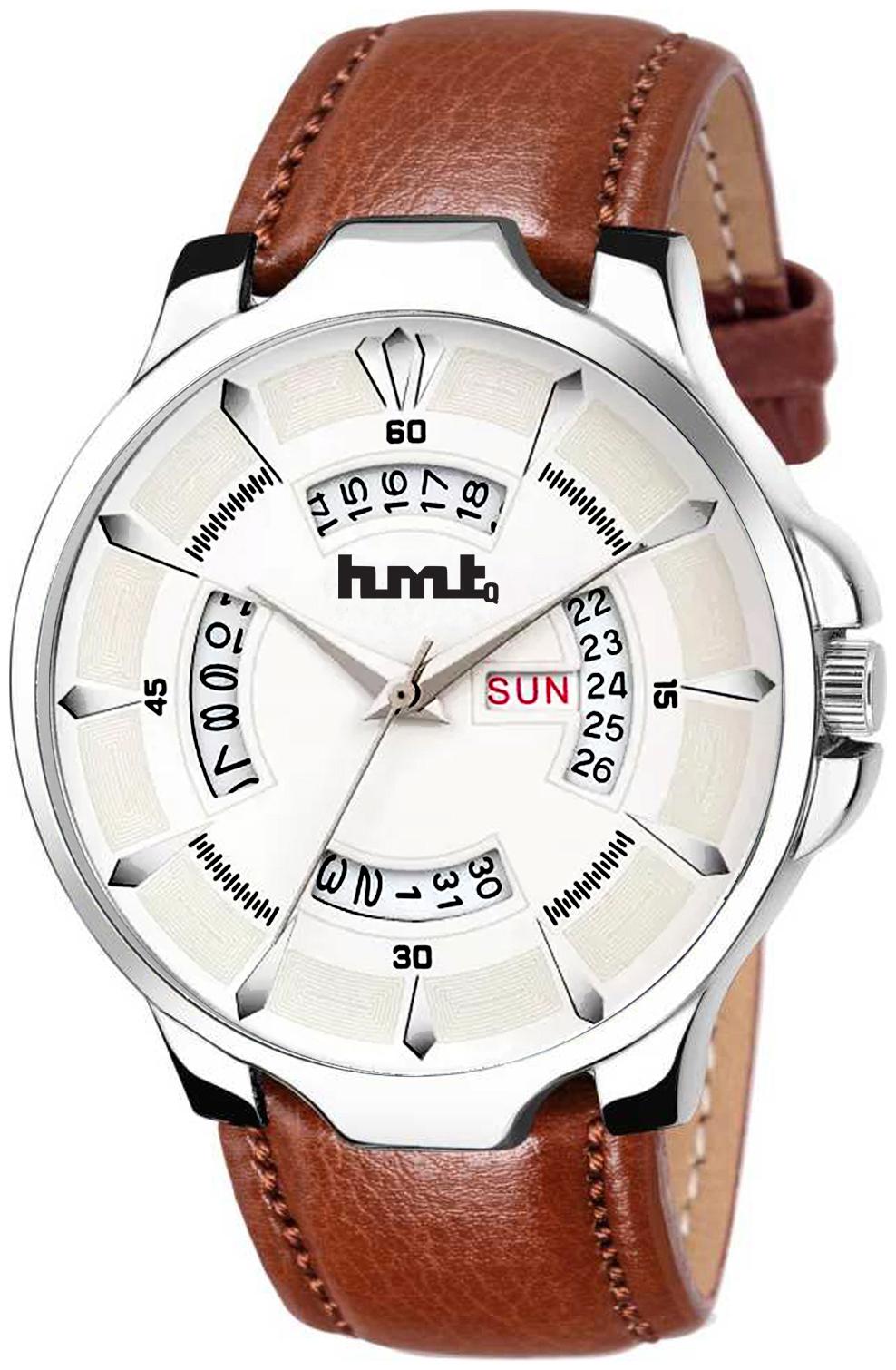 

Hmtq White Round Dial Day Date Functioning Watches For Men Boys Hmtq-584