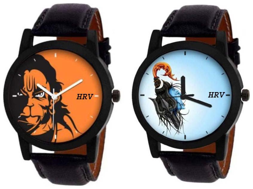 

HRV Best Fashion Hanuman Print Dial Black Leather Belt Watch For Boys