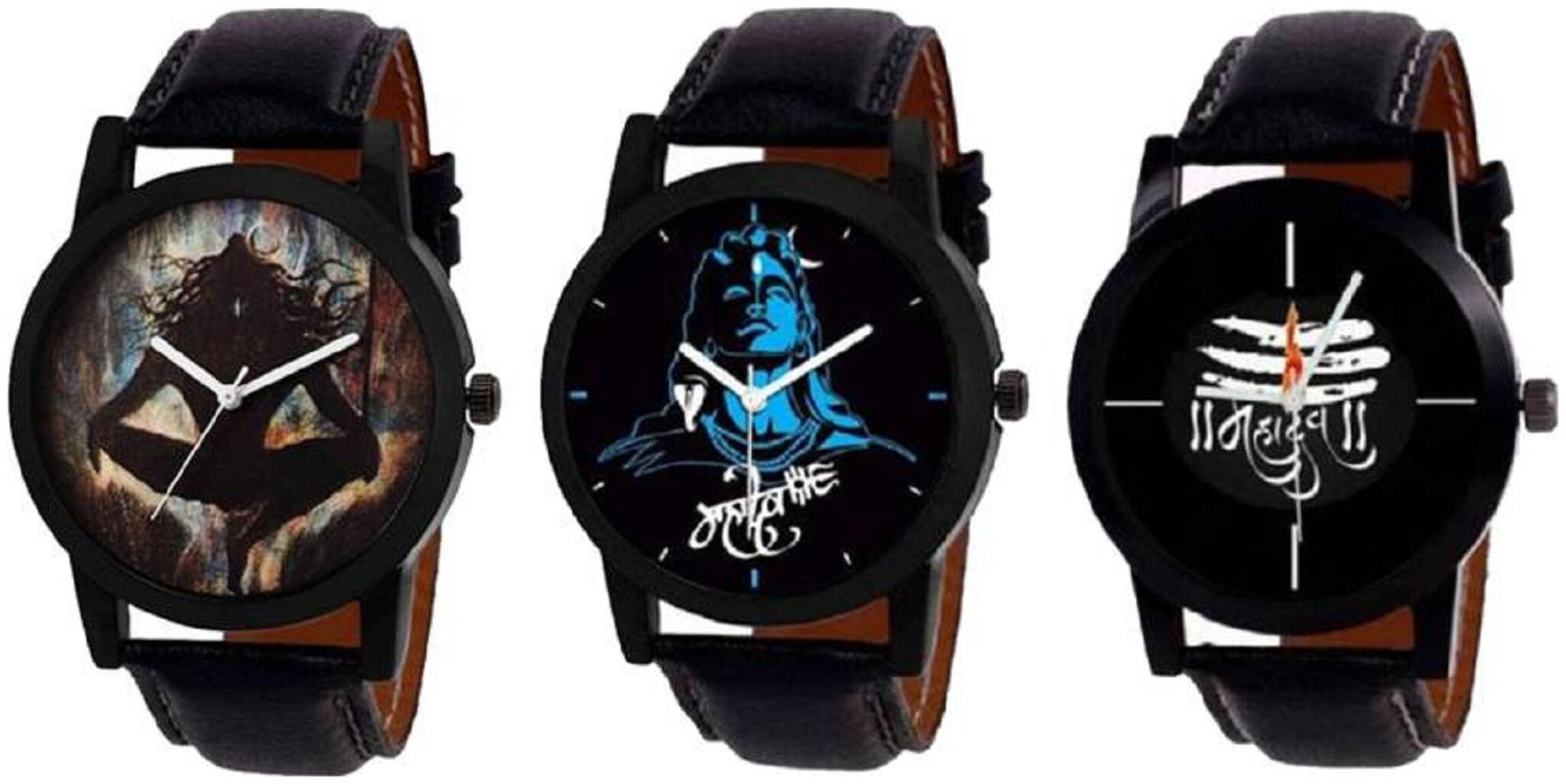

HRV Designer God s Lover Leather Strap Pack of 3 Men Watch - For Boys
